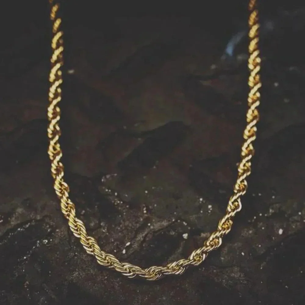 Gold or Silver Mens Rope Chain Necklace 3 mm